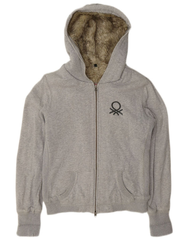 Maglione con cappuccio e zip Sherpa da donna Benetton UK 16 Grande cotone chiazzato grigio