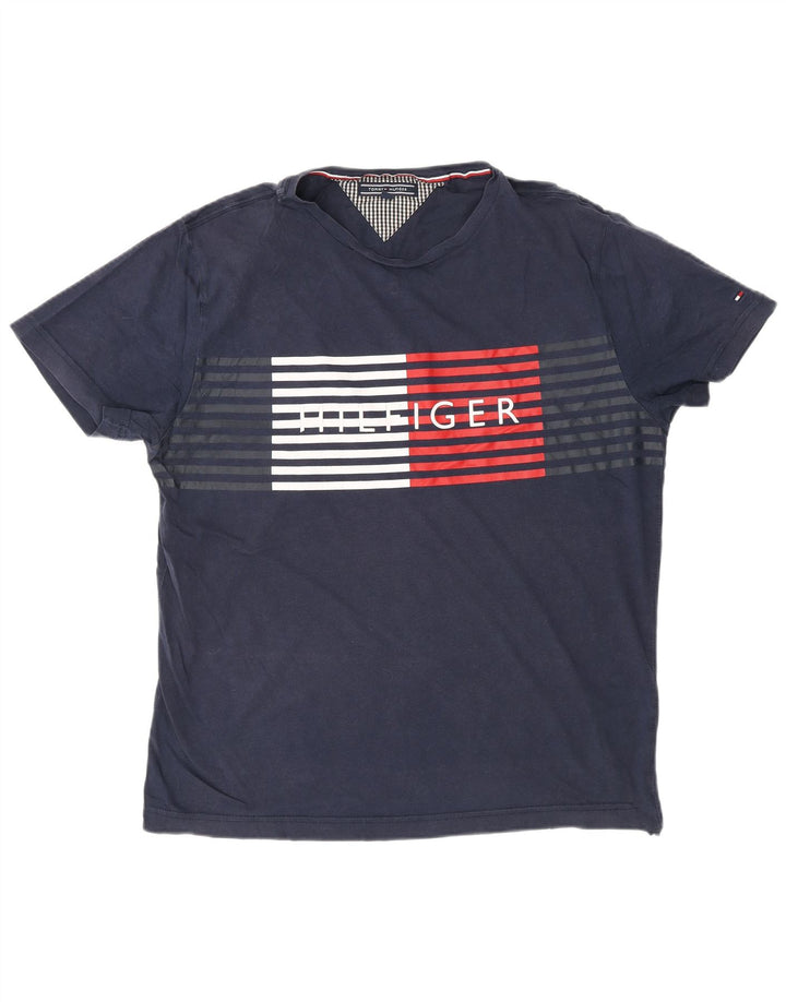 TOMMY HILFIGER T-shirt grafica da uomo Top grande a righe blu navy