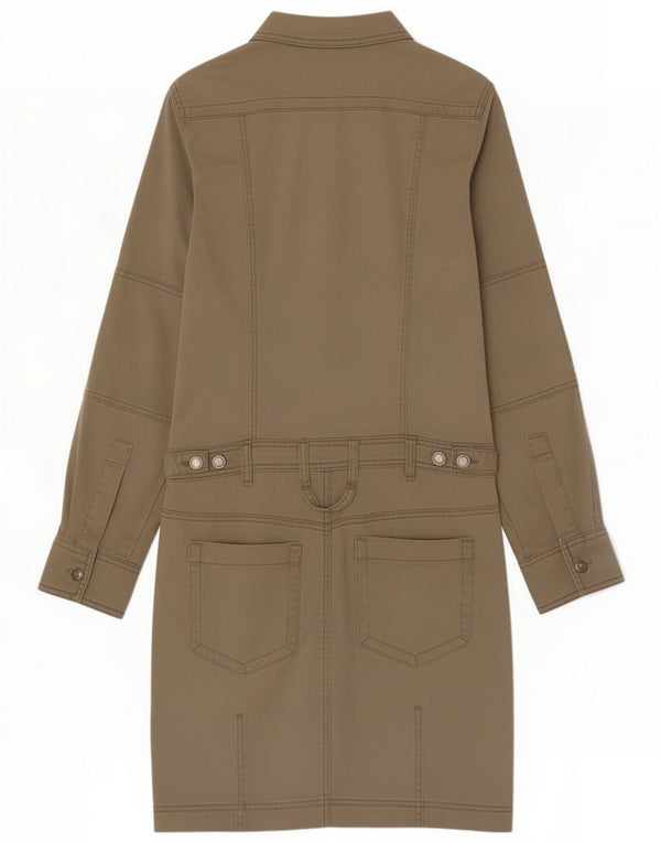 Diesel Abito camicia a maniche lunghe da donna UK 10 Small Khaki Cotton