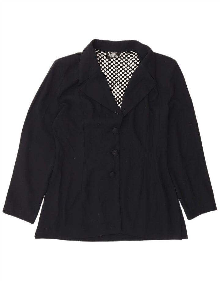 Giacca blazer da donna a 3 bottoni VINTAGE UK 14 medio blu navy
