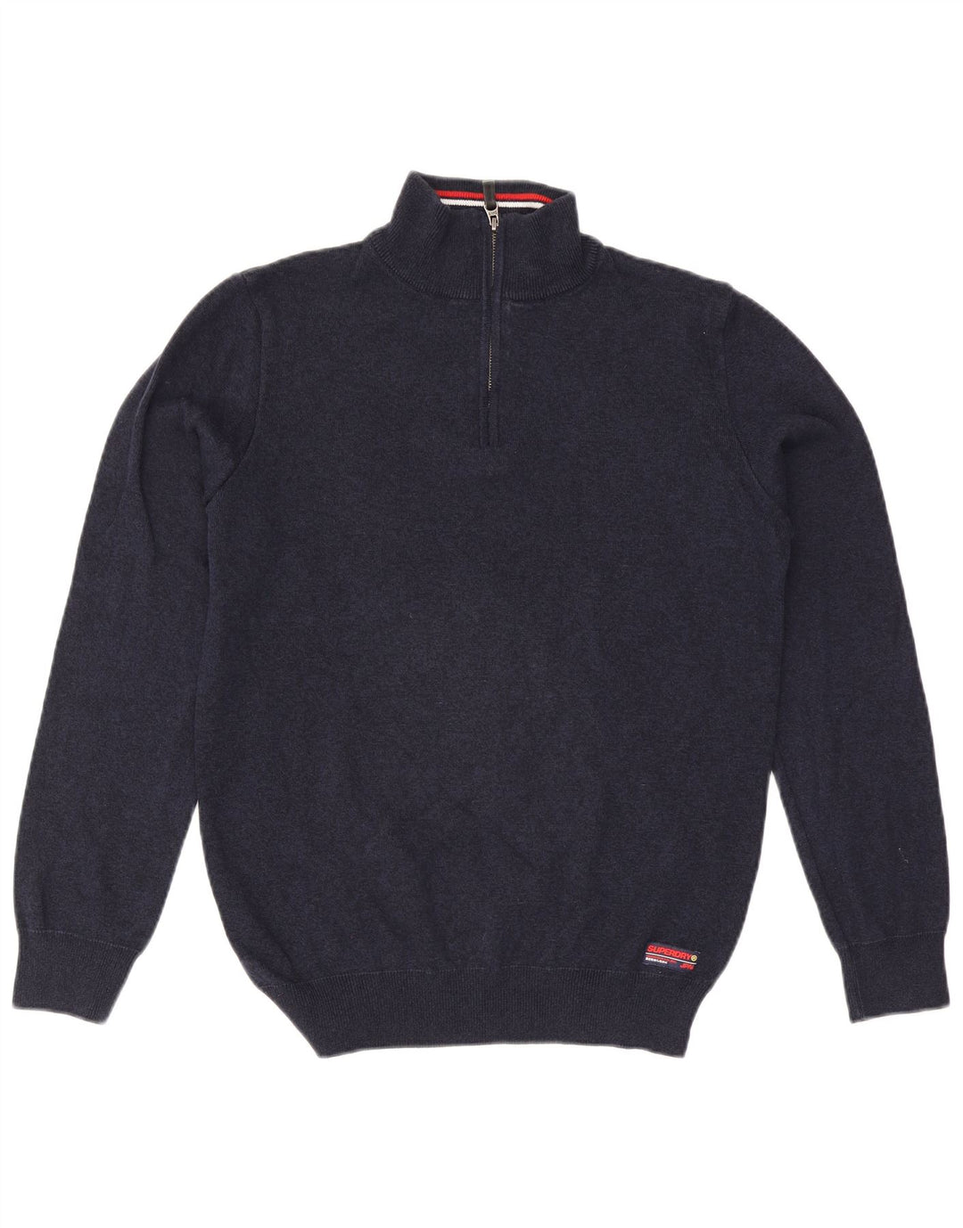 Maglione da uomo con zip e collo Superdry, grande, in cotone blu navy