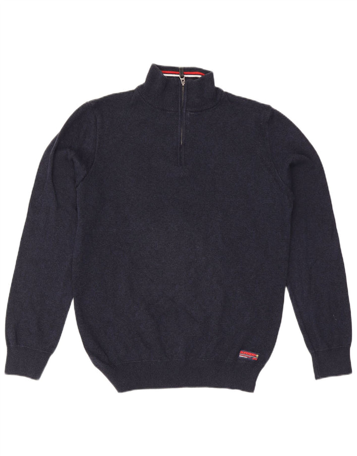 Maglione da uomo con zip e collo Superdry, grande, in cotone blu navy