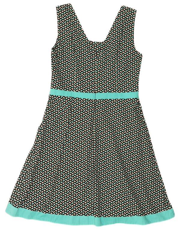Abito vintage da donna senza maniche a trapezio UK 12 verde medio maculato