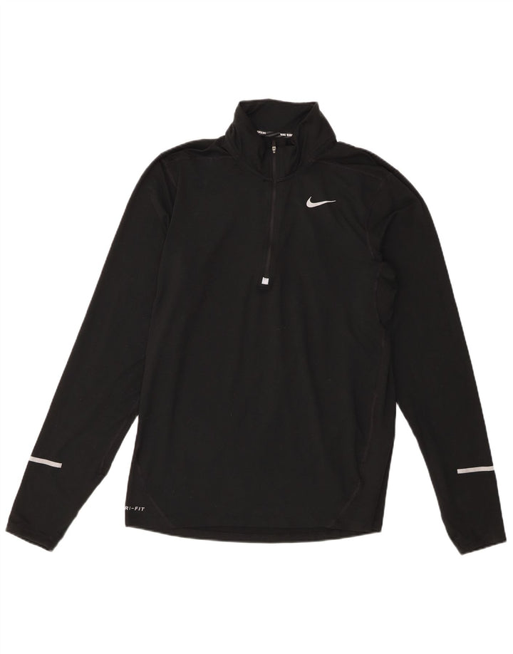 Tuta da ginnastica Nike Dri Fit da uomo con collo e zip, piccola, in poliestere nero