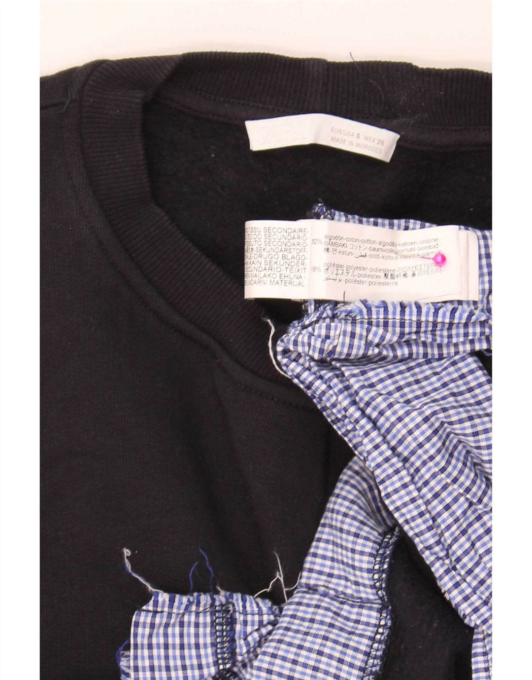Felpa corta oversize da donna Zara, maglione UK 10, piccolo check blu navy