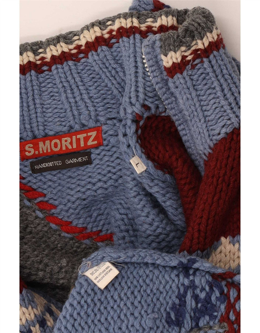 S.Moritz Maglione cardigan fatto a mano da uomo Grande novità in lana geometrica blu