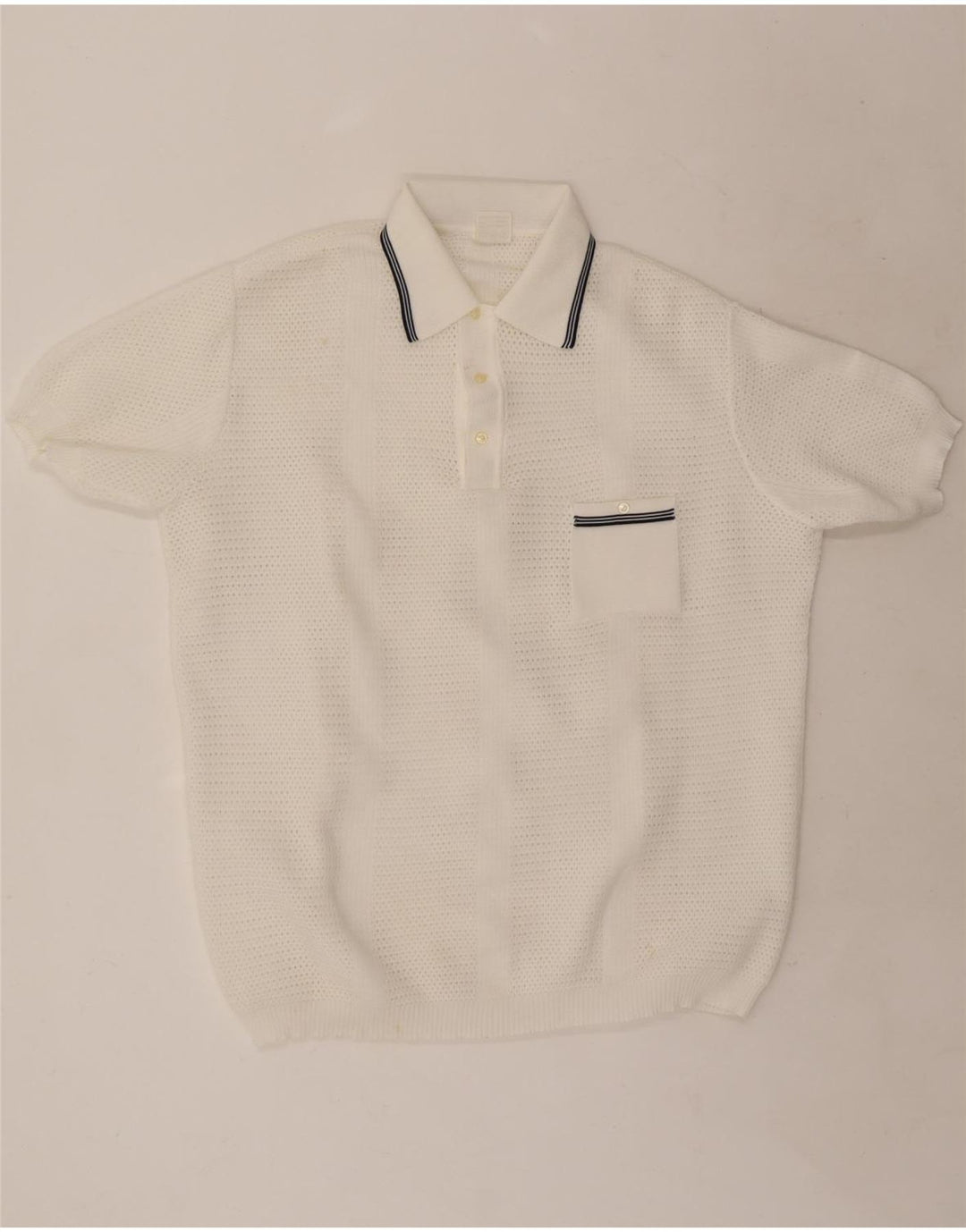 Maglione Trevira da uomo a maniche corte con collo a polo, grande poliestere bianco