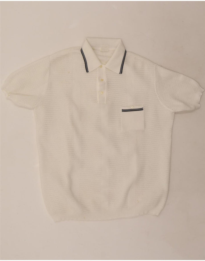 Maglione Trevira da uomo a maniche corte con collo a polo, grande poliestere bianco