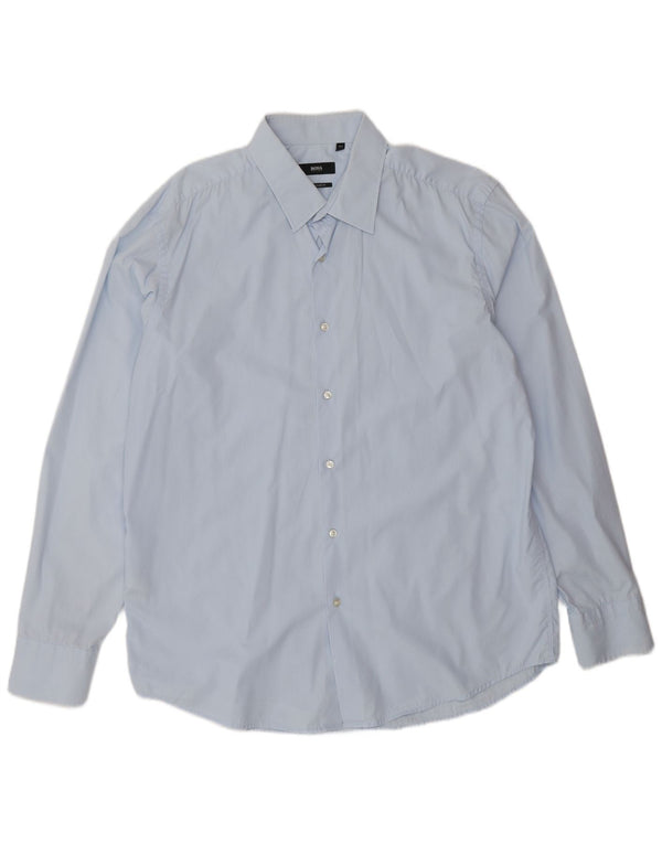 Camicia da uomo vestibilità regolare Hugo Boss taglia 44 17 1/2 XL cotone blu