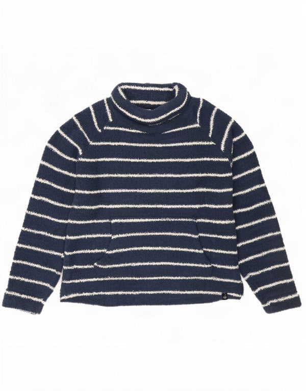 Maglione maglione a collo alto da donna Weird Fish UK 14 Grandi strisce blu navy