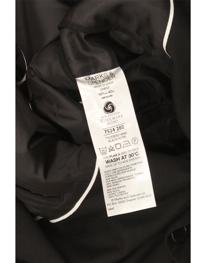 MARKS & SPENCER Giacca blazer da uomo a 2 bottoni UK 42 grande poliestere nero