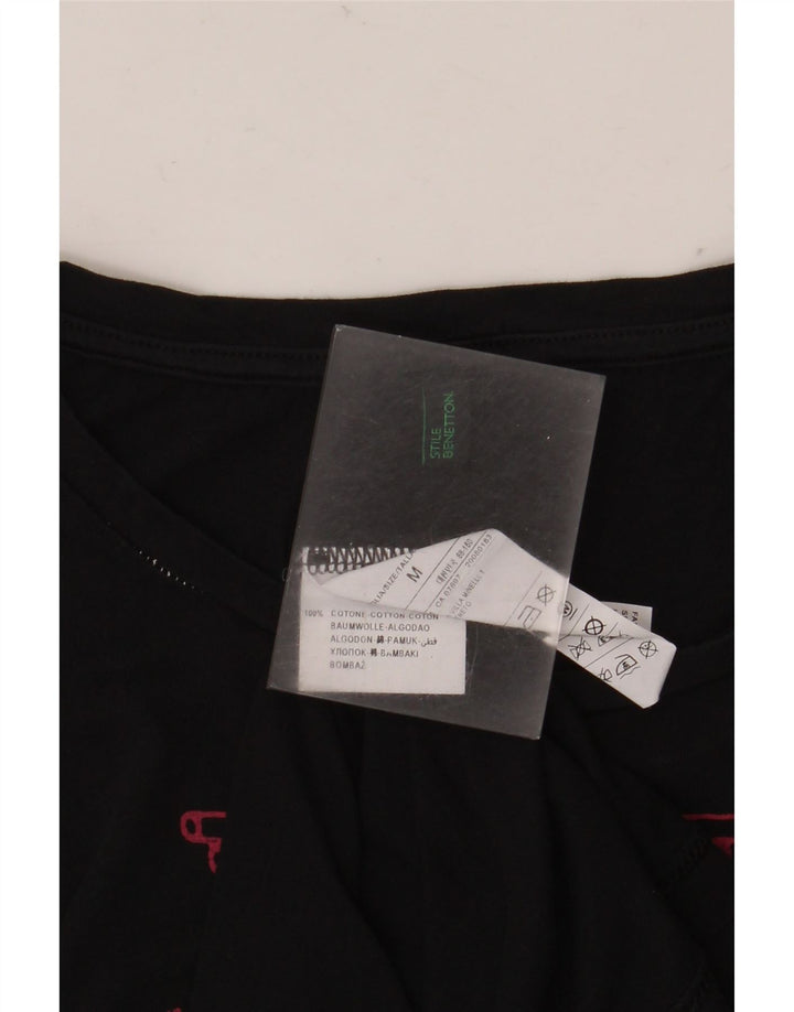 T-shirt grafica da donna Benetton Top UK 12 cotone medio nero
