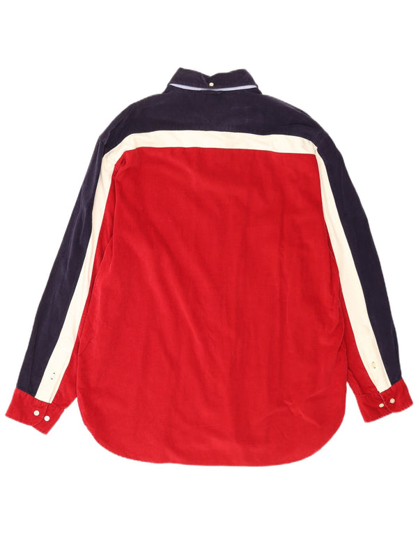 Tommy Hilfiger Mens Corduroy Shirt Large Red Colourblock Cotton