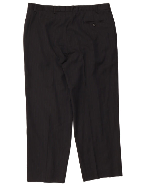 Pantaloni da abito dritti da uomo Marks & Spencer W38 L29 a righe blu navy