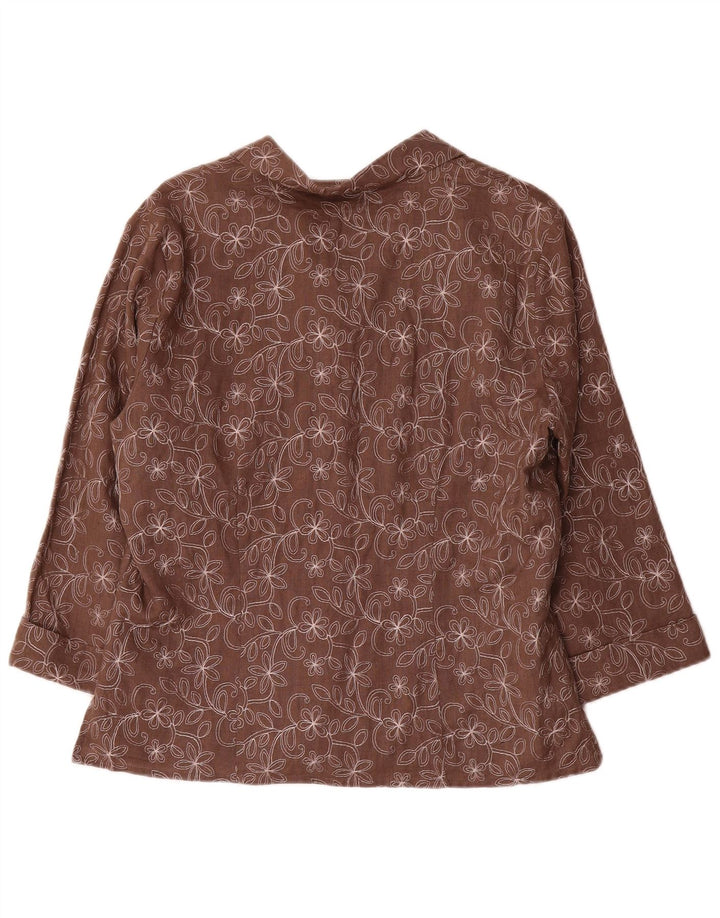 Giacca blazer da donna con maniche a 3/4 Anne Carson UK 16 grande marrone floreale