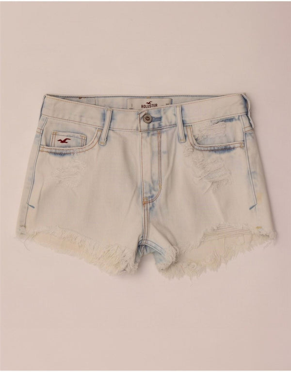 Pantaloncini Hollister da donna in denim invecchiato lavaggio acido US 1 XS W25 cotone blu