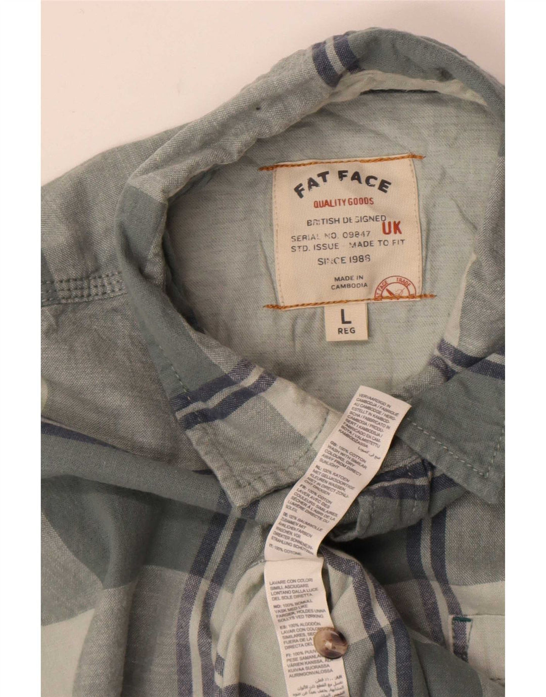 Camicia in flanella da uomo Fat Face, cotone a quadri grigi grandi