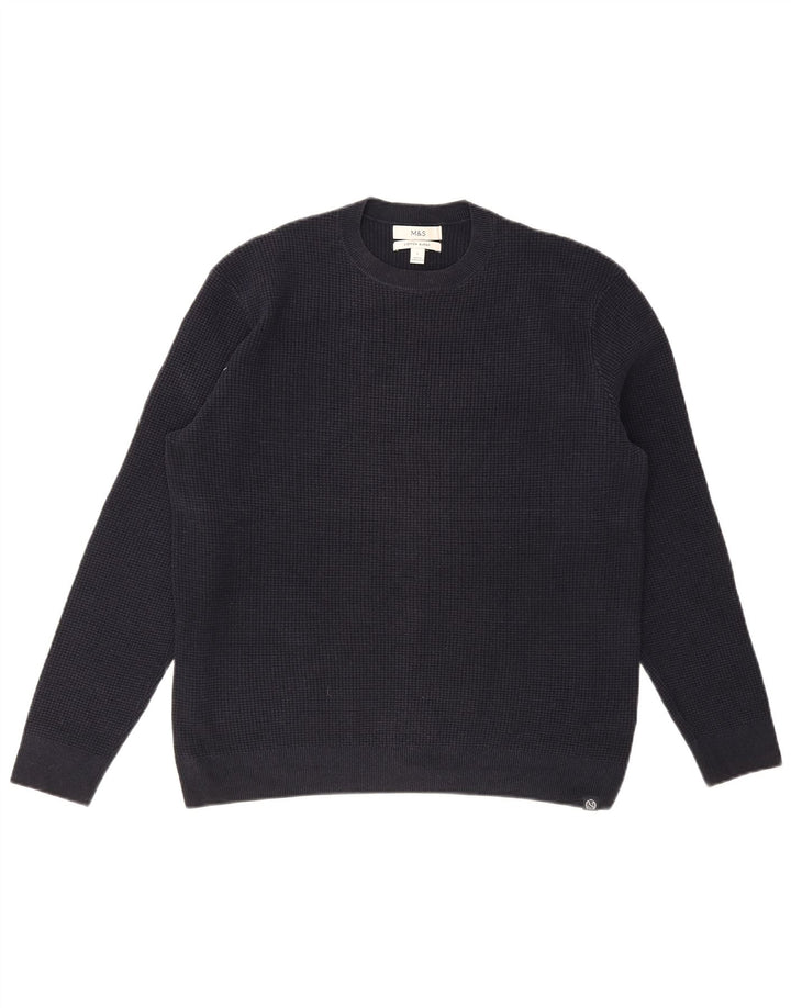 MARKS & SPENCER Maglione da uomo girocollo grande in cotone blu navy