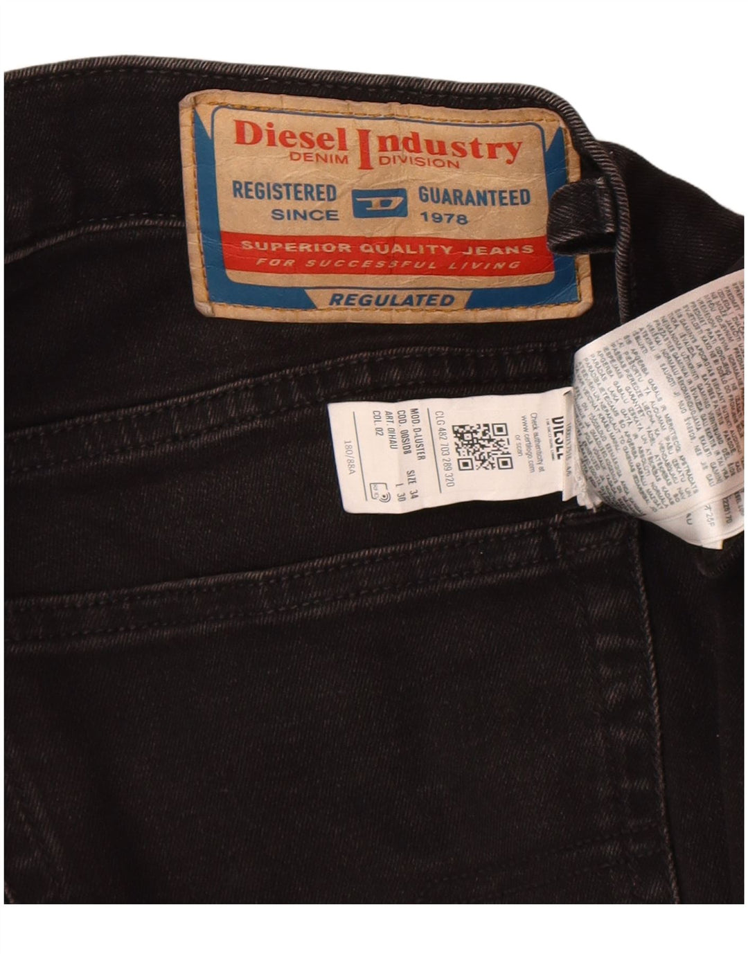 Jeans skinny da uomo Diesel W34 L30 cotone nero