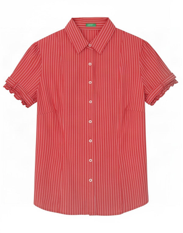 Camicia a maniche corte da donna Benetton UK 14 Gessato medio rosso