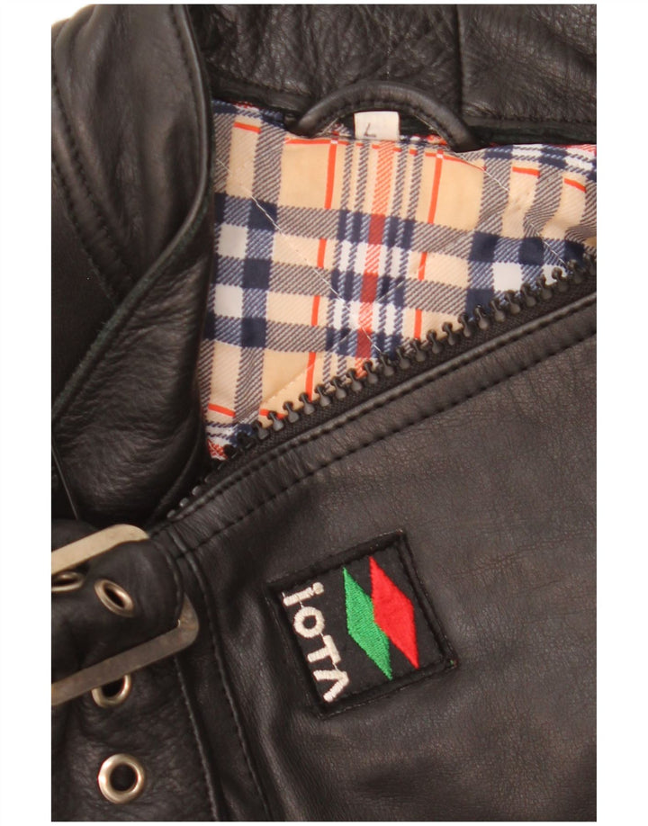 Giacca da motociclista in pelle vintage da uomo UK 40 grande nera