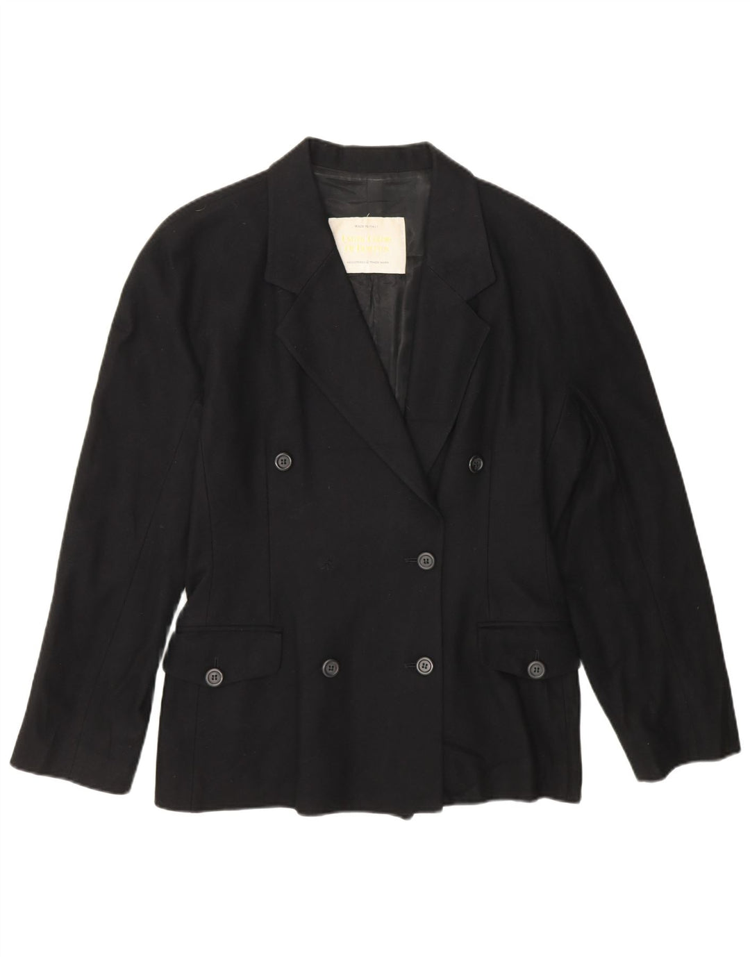 Giacca Blazer Doppiopetto Donna Benetton IT 46 Large Nera Lana