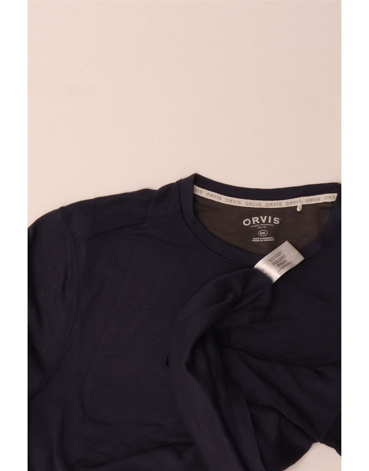 ORVIS Top da uomo a maniche lunghe 2XL Rayon screziato blu navy