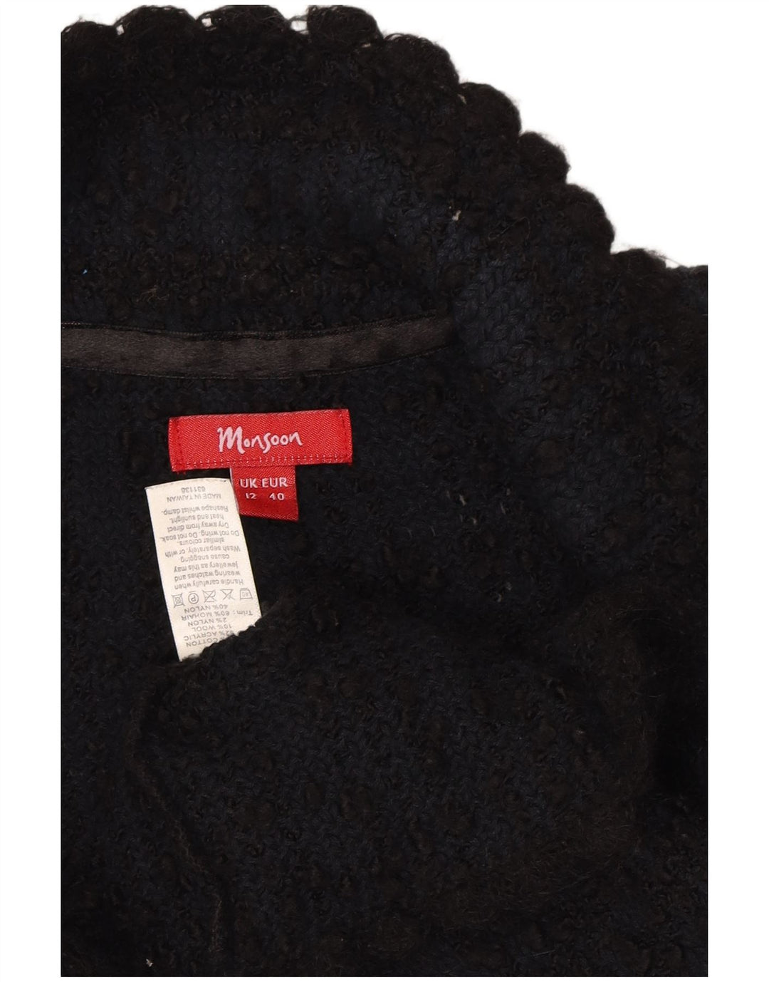MONSOON Womens Front Tie Cardigan Sweater UK 12 Medium  Navy Blue Cotton