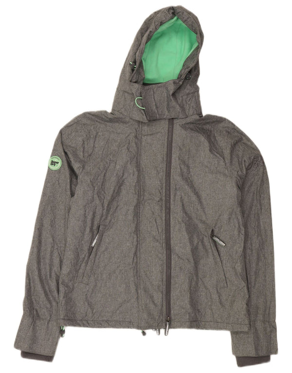 Giacca a vento con cappuccio da donna SUPERDRY UK 16 Large Grigio Poliestere