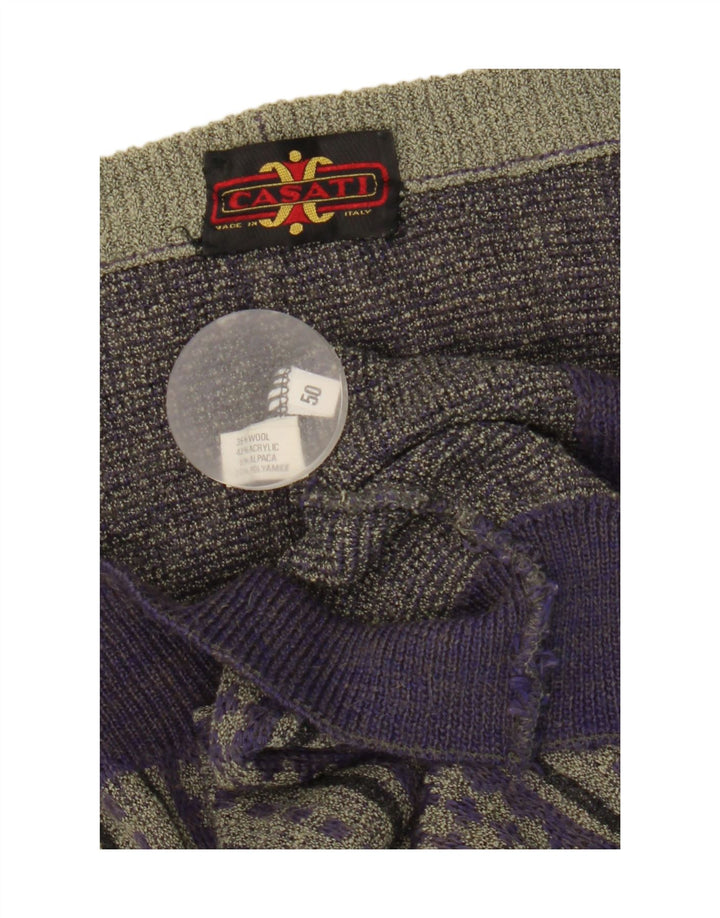 Maglione cardigan vintage da uomo IT 50 lana a righe viola medio