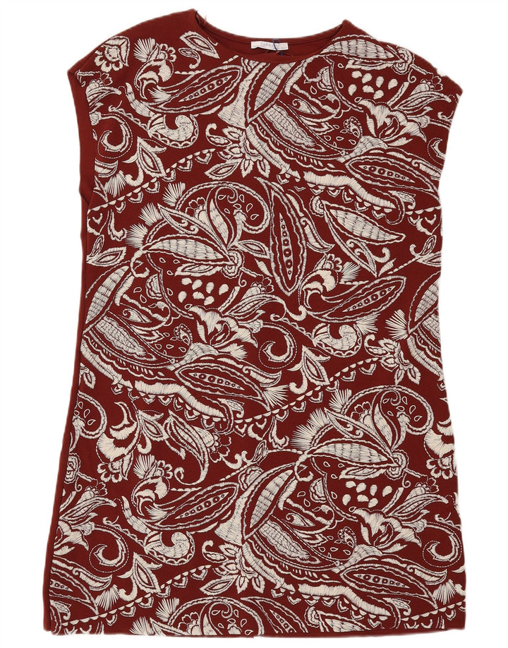 Abito a trapezio da donna ZARA UK 16 Grande poliestere marrone con motivi cachemire