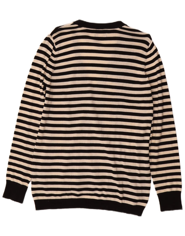 RALPH LAUREN Maglione cardigan grafico da donna UK 18 XL a righe bianco sporco