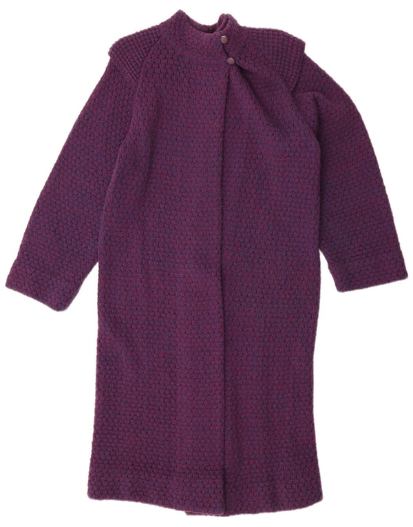 Maglione cardigan oversize con linea lunga da donna vintage UK 8 piccolo viola