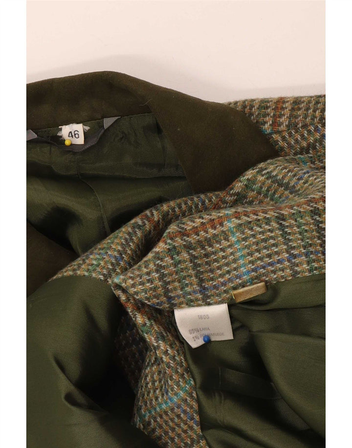 Giacca blazer vintage da donna a 2 bottoni IT 46 grande lana pied de poule verde
