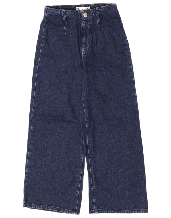 Jeans Zara da donna a gamba larga a vita alta EU 36 XS W26 L25 cotone blu navy