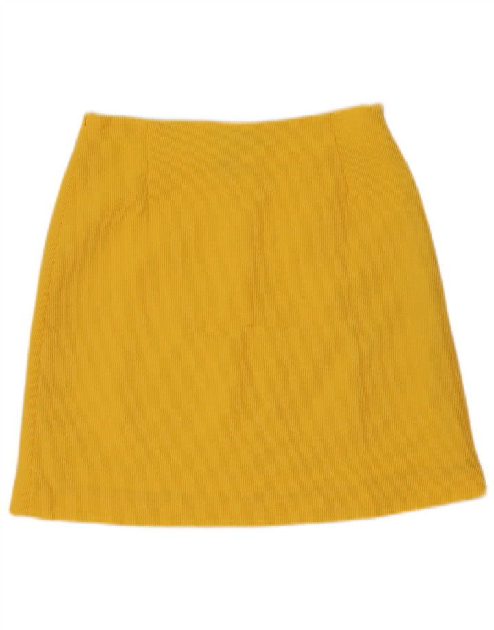 Gonna a trapezio da donna vintage IT 42 media W28 gialla in poliammide