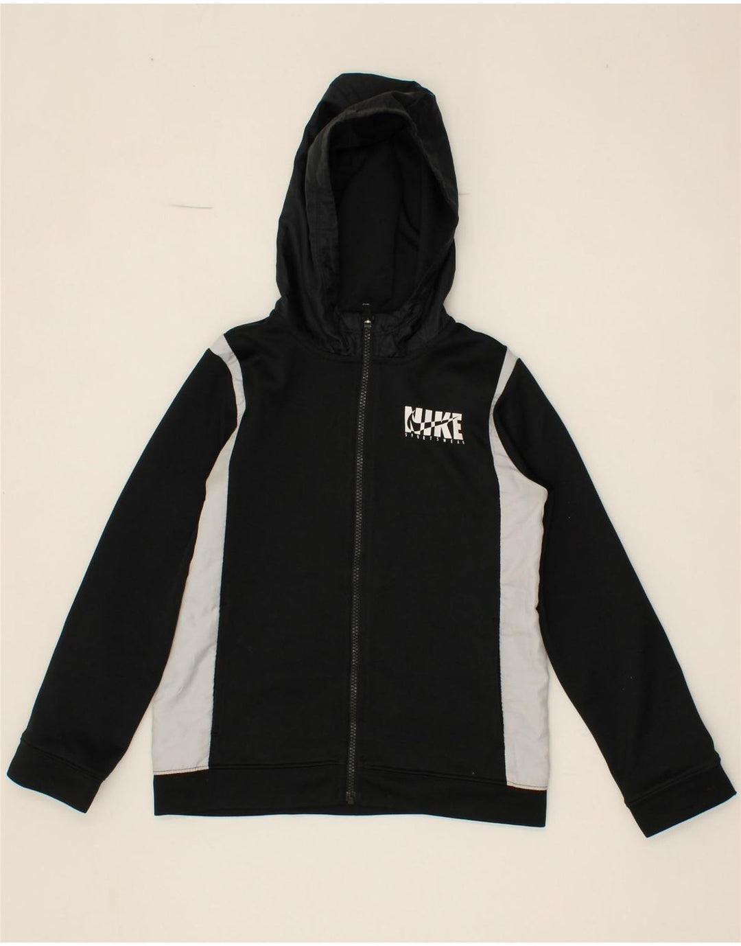 NIKE Boys Zip Hoodie Sweater 10-11 Years Medium Black Colourblock Vintage Nike and Second-Hand Nike from Messina Hembry 