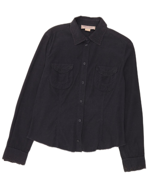 Camicia in velluto a coste da donna Marlboro Classics UK 16 Large in cotone blu navy