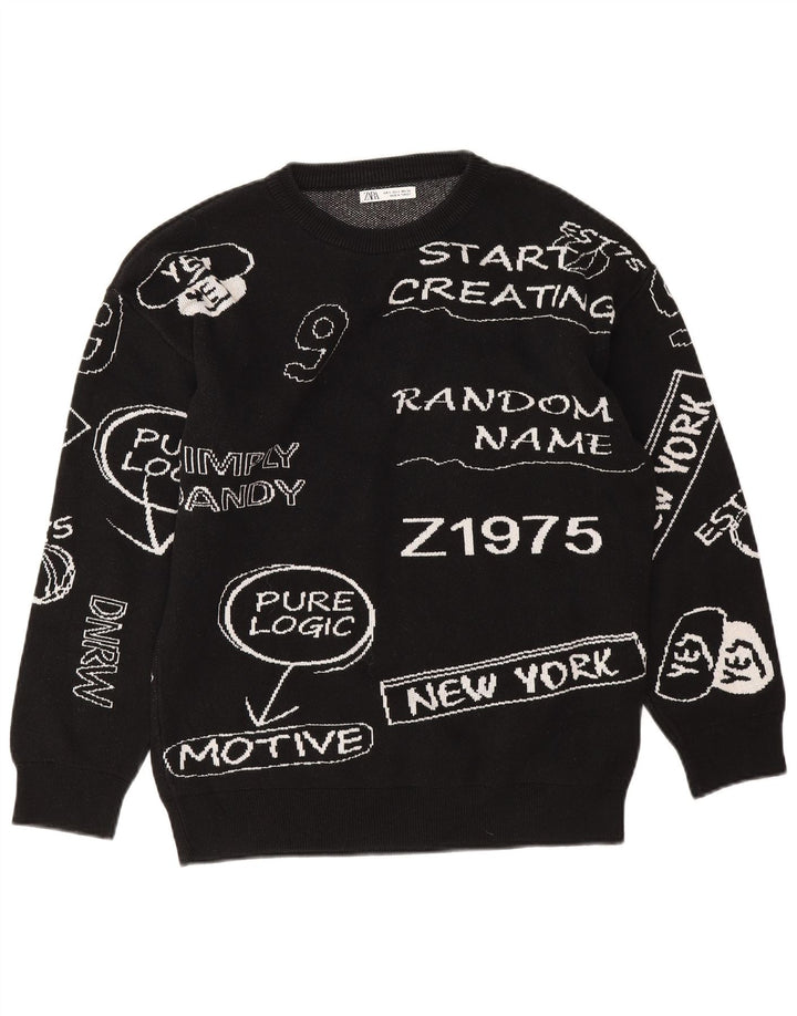 Felpa oversize con grafica da donna Zara, maglione UK 10, piccola, cotone nero