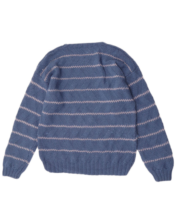 Maglione maglione girocollo vintage da uomo vestibilità regolare a righe blu medio