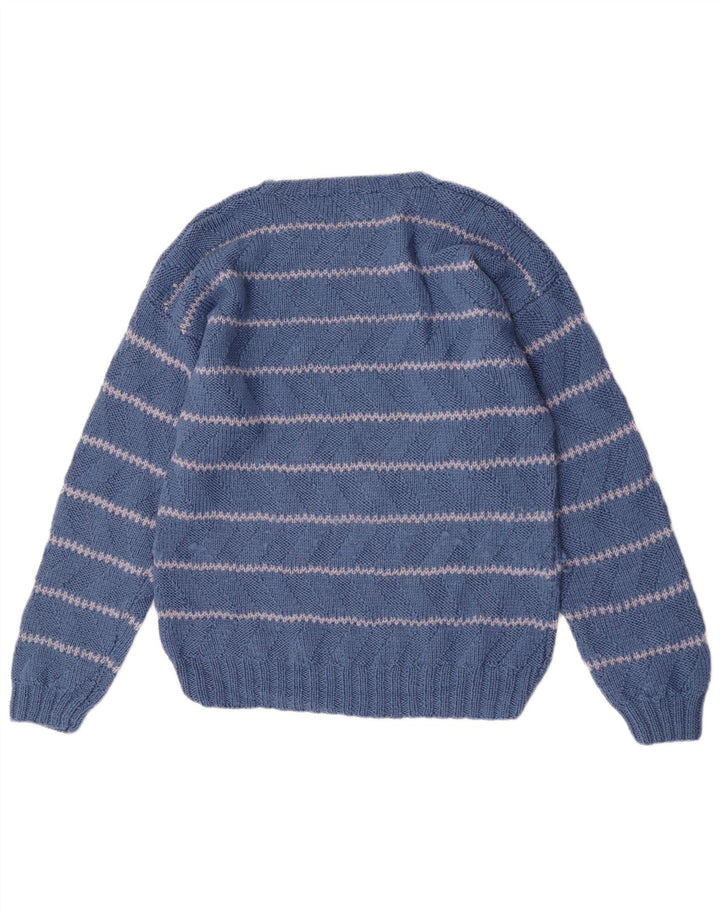 Maglione maglione girocollo vintage da uomo vestibilità regolare a righe blu medio