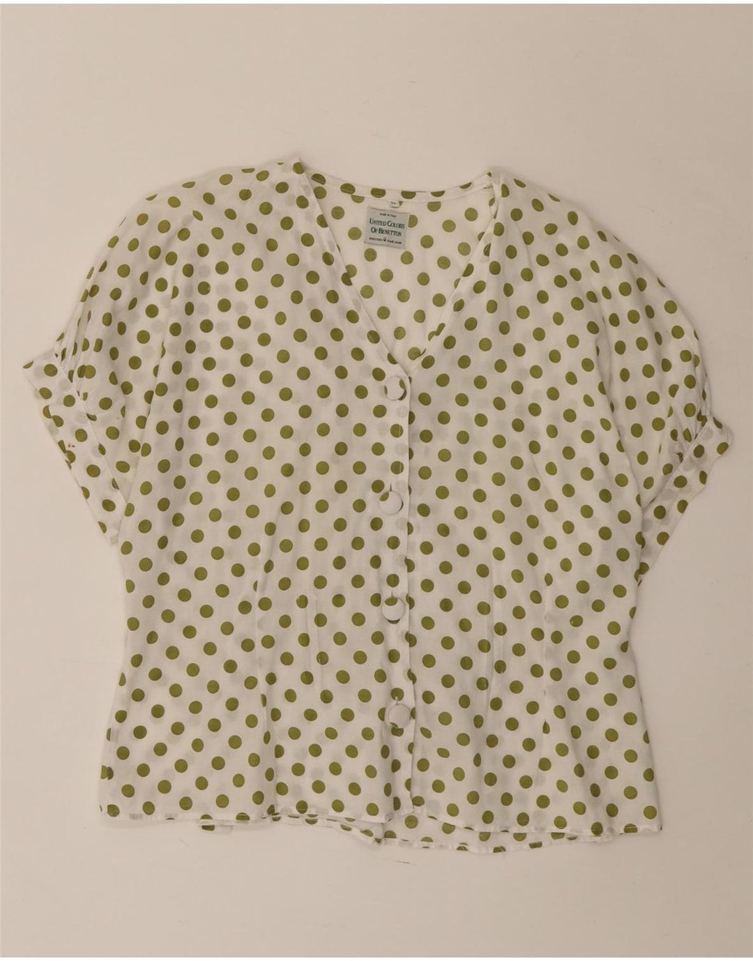 Camicia Benetton Donna Manica Corta IT 44 Medium Pois Bianco
