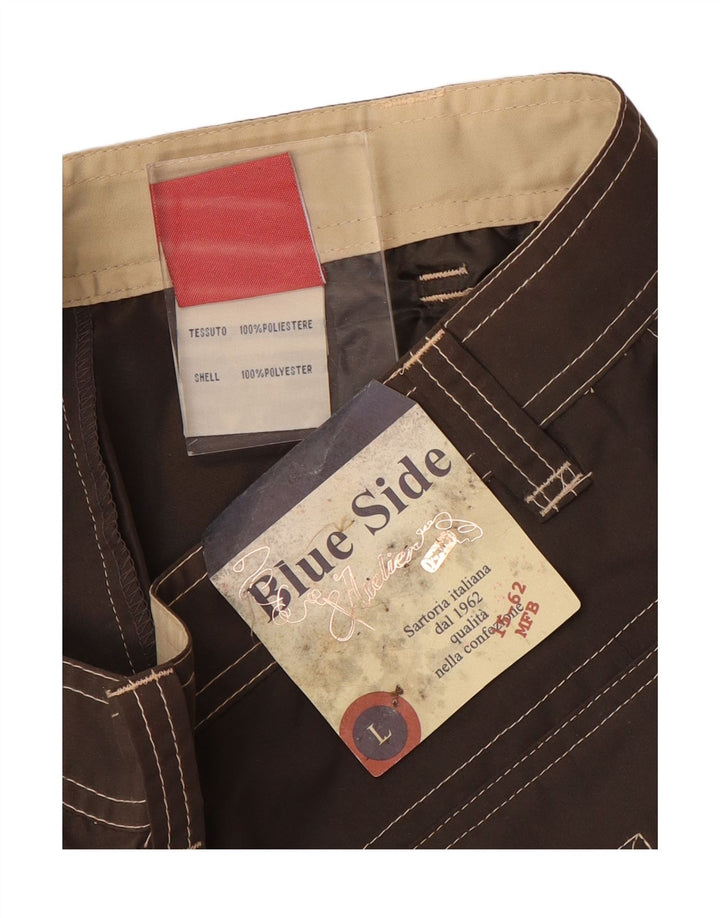 Pantaloncini cargo da uomo con lato blu, grandi W34 in poliestere marrone