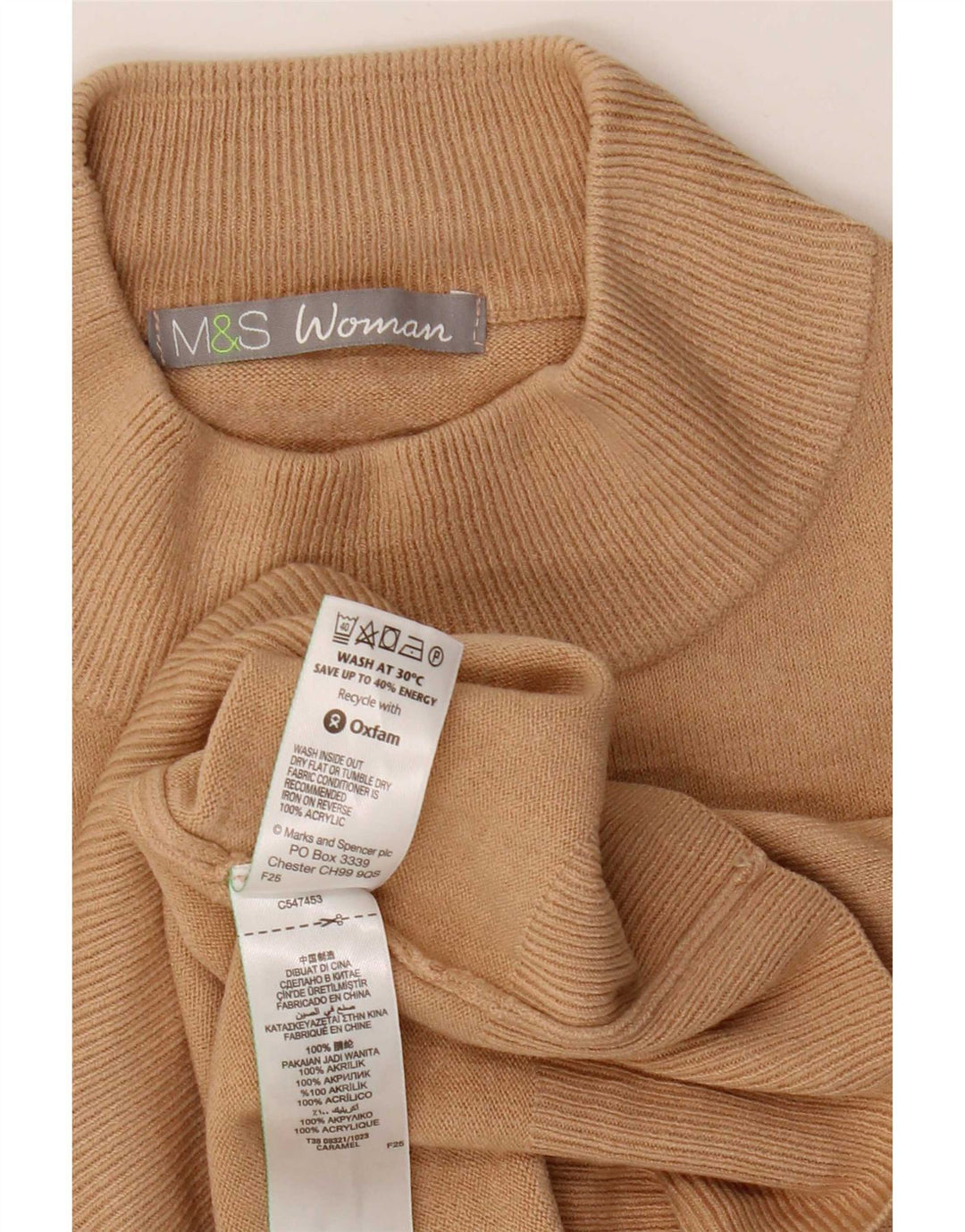 Maglione maglione a collo alto da donna Marks & Spencer UK 8 piccolo acrilico beige