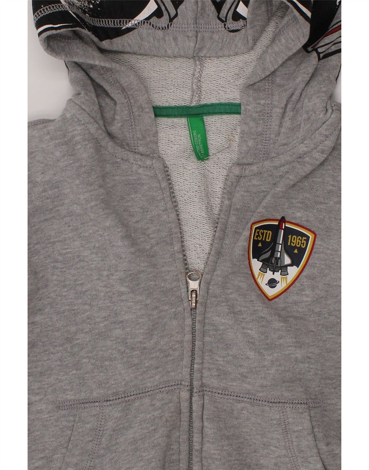 Maglione con cappuccio e zip grafica da bambino Benetton 5-6 anni Grigio