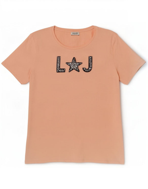 T-shirt grafica da donna Liu Jo Top UK 14 grande cotone rosa