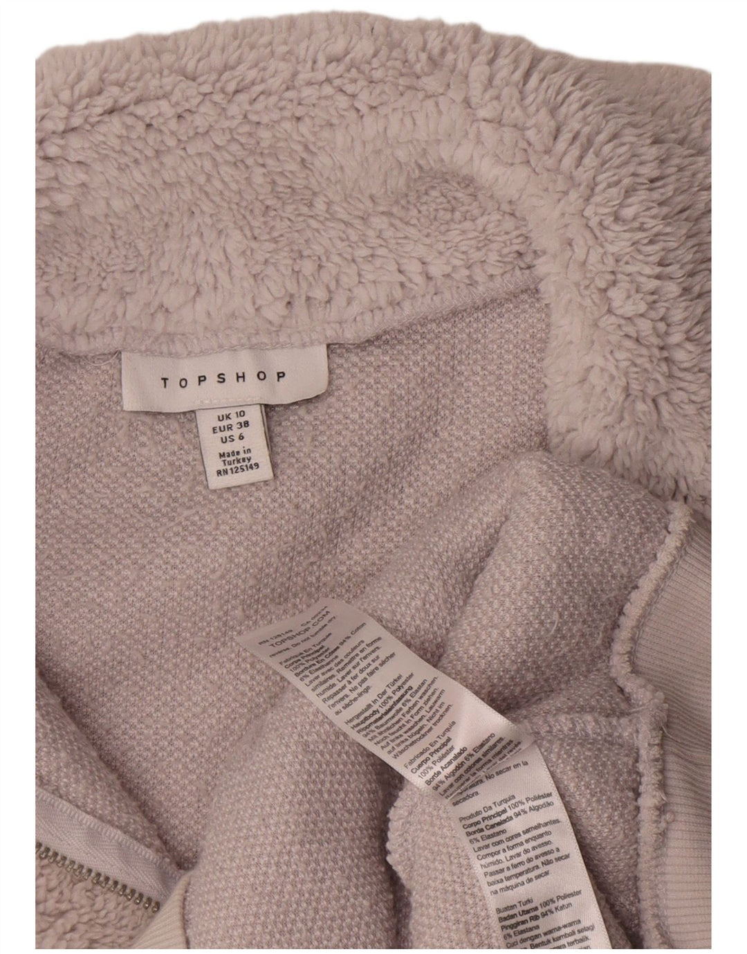 Maglione in pile oversize da donna con zip e collo Topshop UK 10 piccolo poliestere grigio