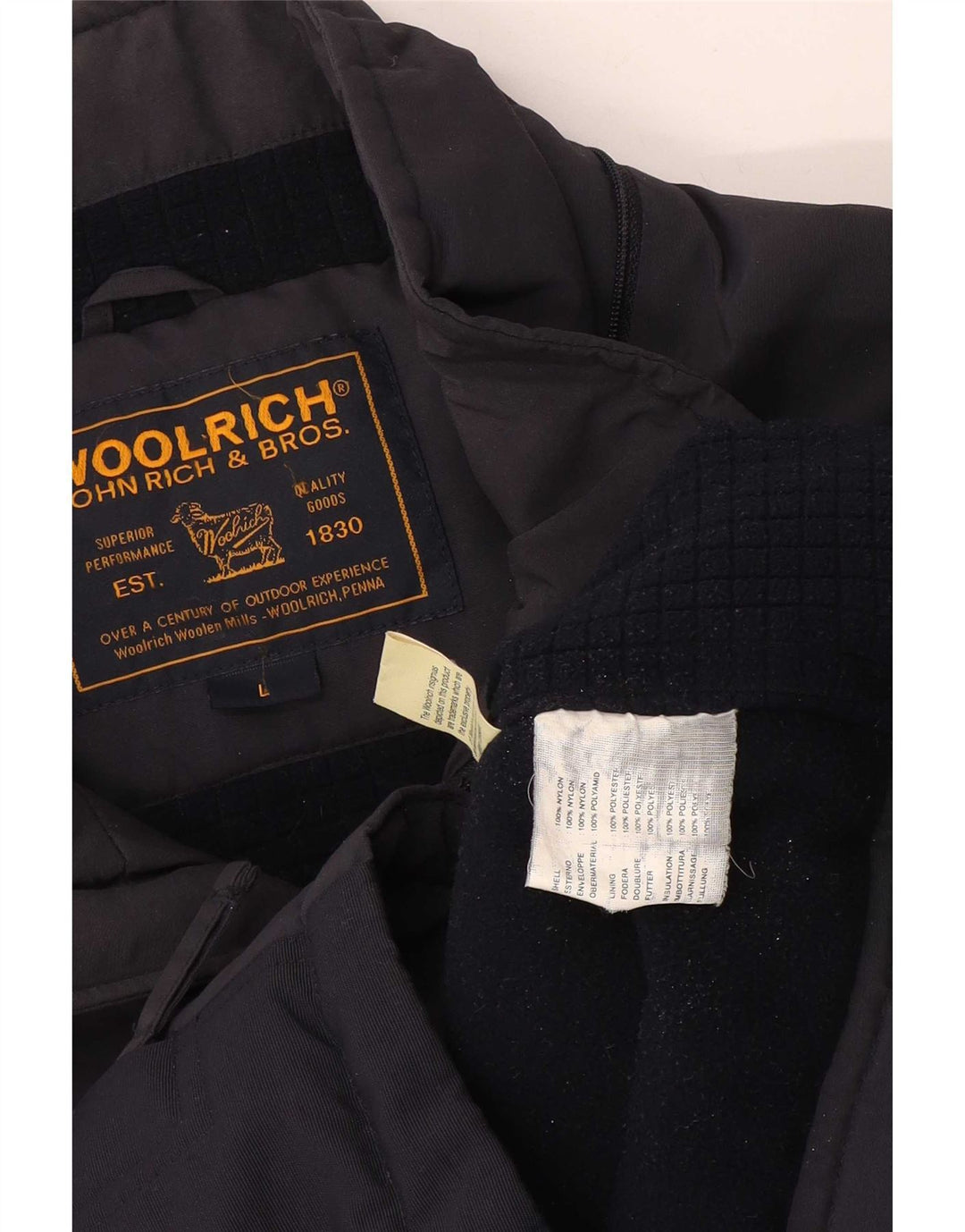Giacca a vento grafica da uomo Woolrich UK 40 Large in nylon blu navy