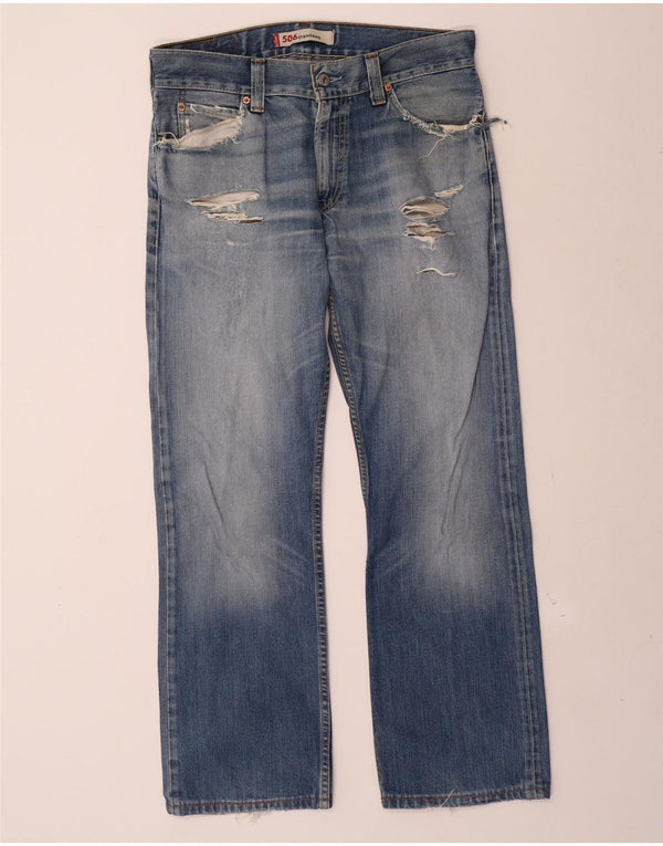 Levi's Uomo 506 Jeans dritti vestibilità standard effetto invecchiato W33 L30 Blu
