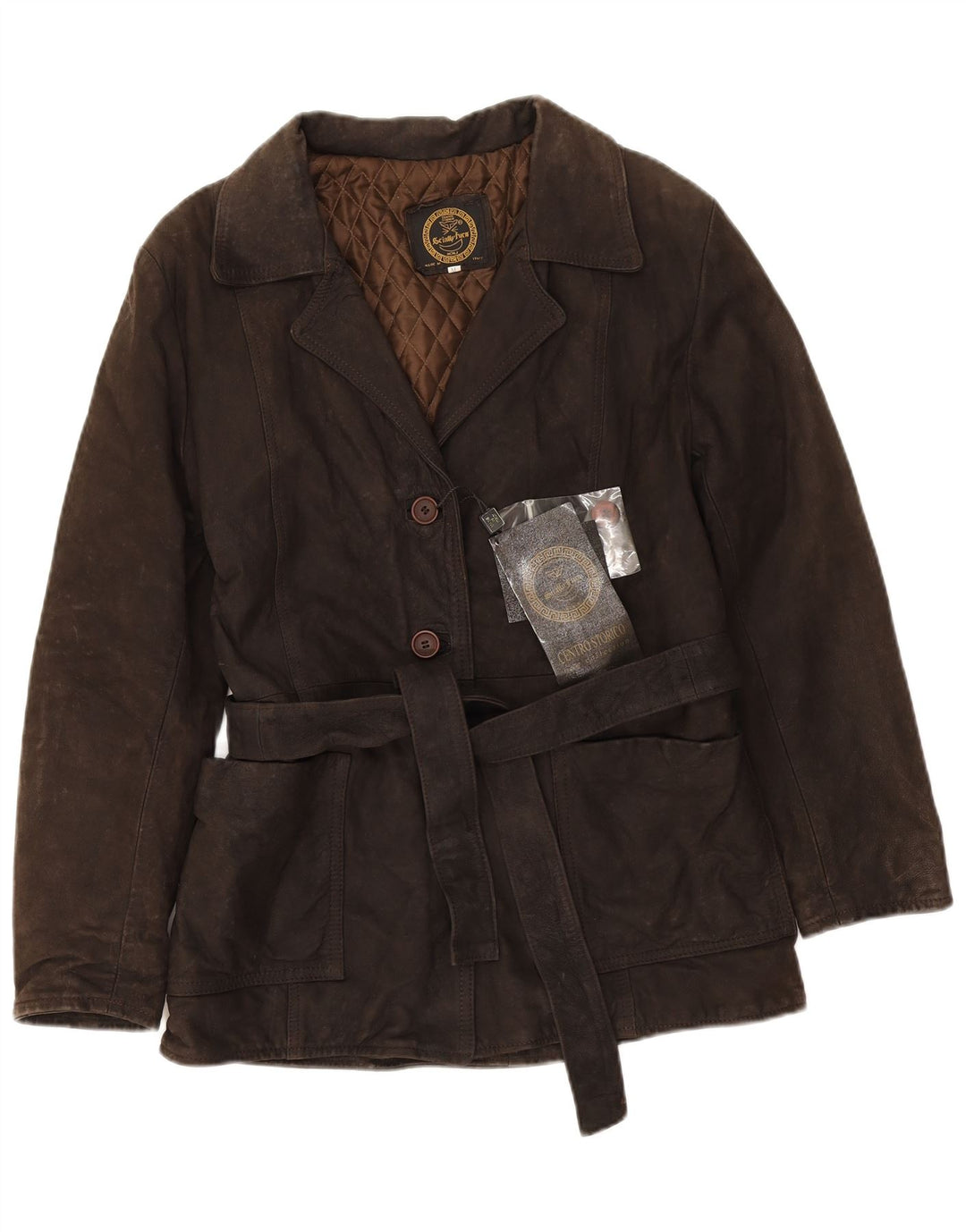 Giacca in pelle vintage da donna UK 14 Marrone medio